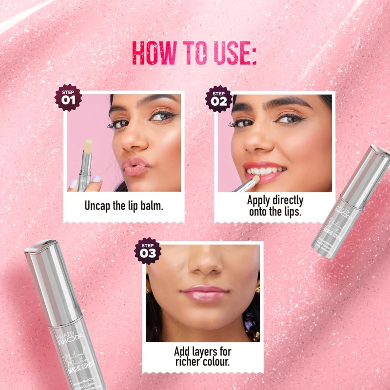 Hilary Rhoda Tinted PH Color Changing Lip Balm | Nourishing, Moisturising & Hydrating Formula For Dry & Chapped Lips | Enriched with Grape Seed Extract | 3.2g thumbnail 5